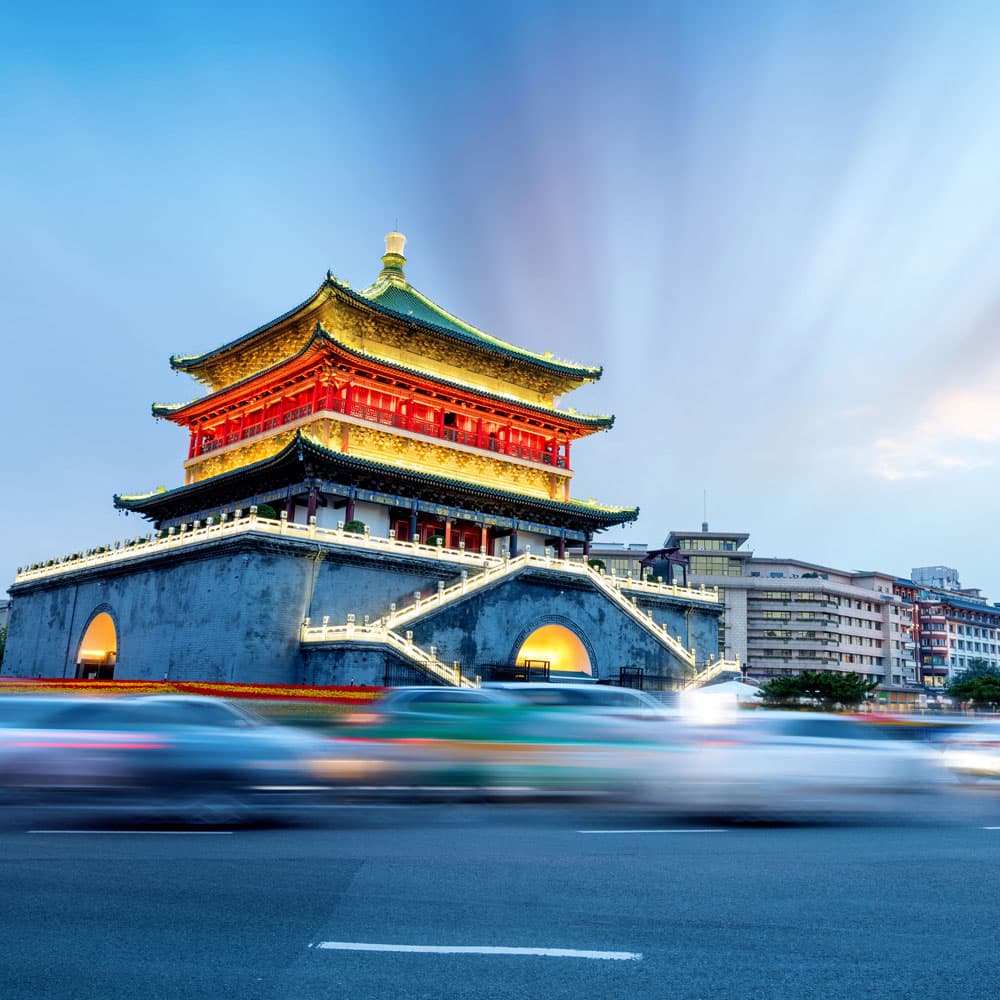 A vibrant city skyline with iconic landmarks and bustling streets, showcasing urban energy and charm